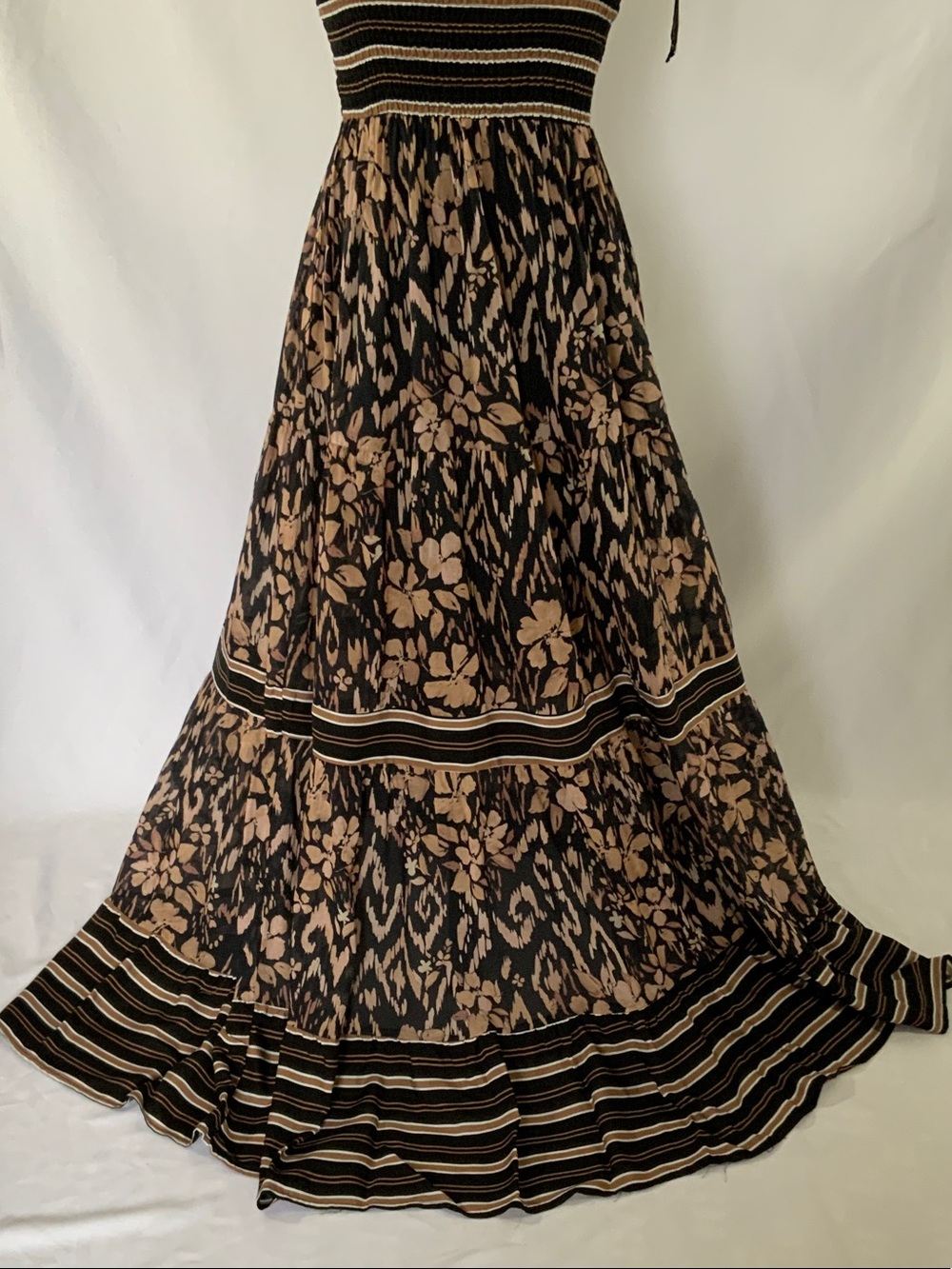 By Together Black & Beige Floral-Stripe Maxi Dress with Tie Straps - Picture 4 of 8